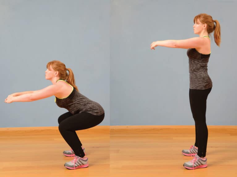 Bodyweight squat exercise for riders