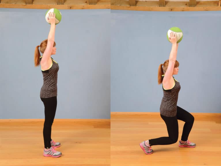 Static lunges with ball or weight, exercise for riders