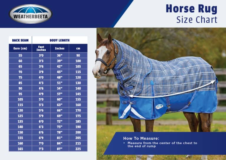 Horse rug sizing guide from Weathrebeeta