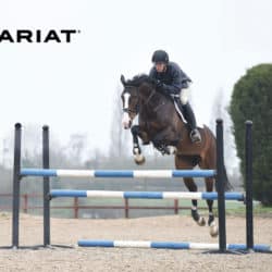 Nick Gauntlett jumping an oxer fence, with thanks to Ariat for their help