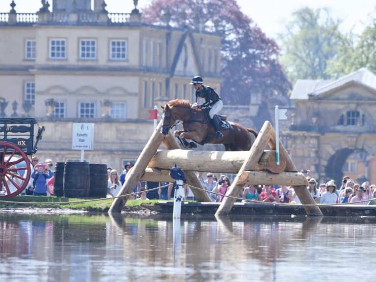 Badminton Horse Trials, Andrew Nicholson jumping a cross-country fence